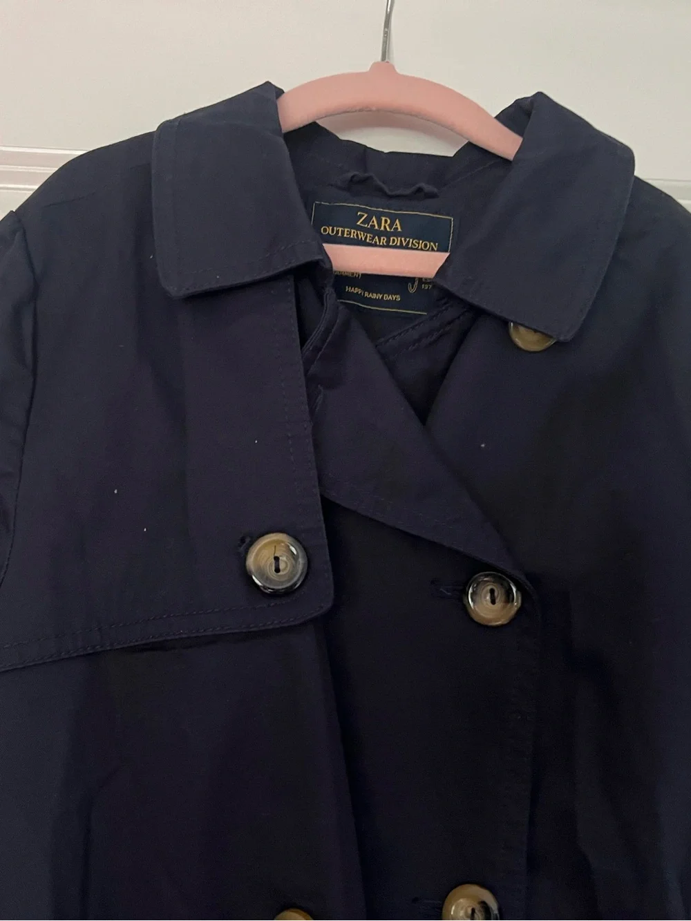 NWOT ZARA Kids Dark Blue Trench Coat Girls size 9-10 Water Resistant